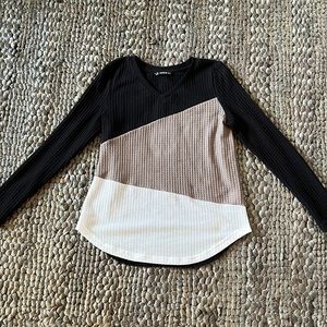 Waffle Knit, Color Block Long Sleeve
